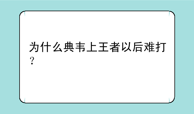 为什么典韦上王者以后难打？