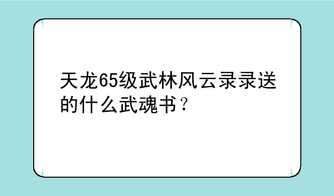 天龙65级武林风云录录送的什么武魂书？