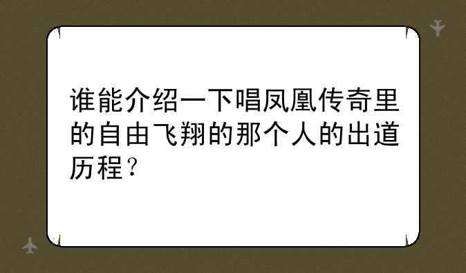 谁能介绍一下唱凤凰传奇里的自由飞翔的那个人的出道历程？