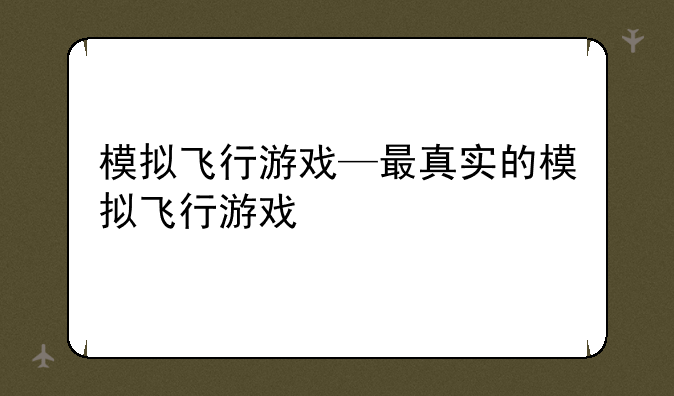 模拟飞行游戏—最真实的模拟飞行游戏