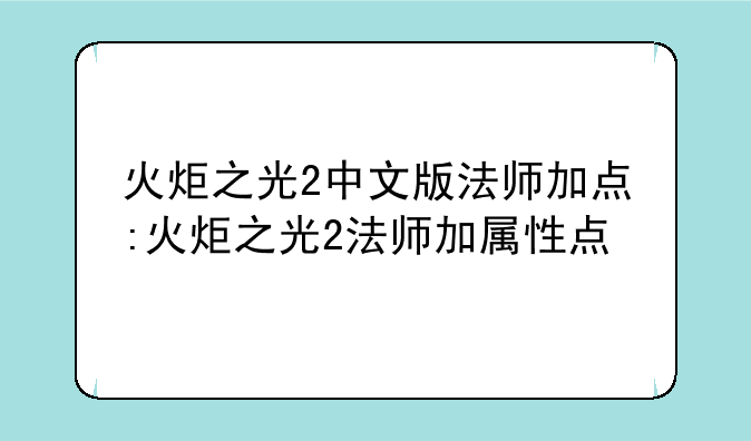 火炬之光2中文版法师加点:火炬之光2法师加属性点